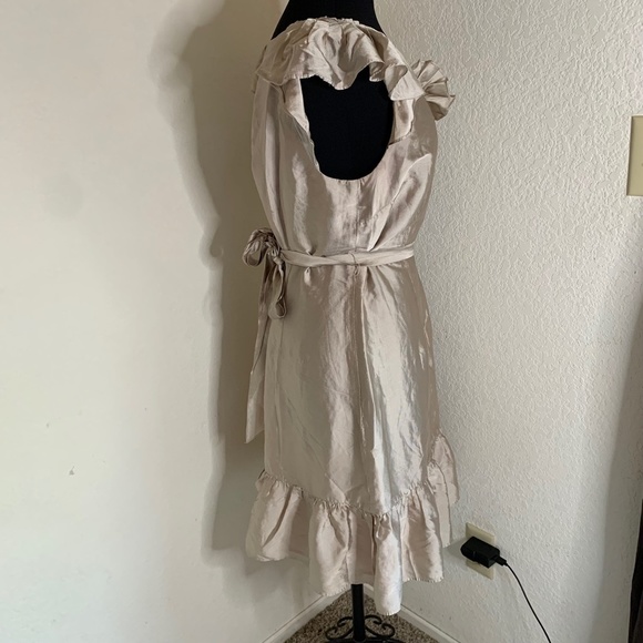 LOFT Ann Taylor Shiny Light Gold Ruffle Fit And Flare Pretty Dress Size 12(1067) - Picture 4 of 16
